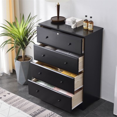 Isabela Black Solid Pine Wood 4 Drawer Chest Dresser