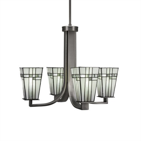 Toltec Lighting Apollo 4 - Light Chandelier in  Graphite with 5" Square New Deco Art Glass Shade - image 1 of 1