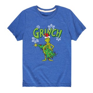 Boys' - Dr. Seuss - Grinch With Christmas Tree Short Sleeve Graphic T-Shirt - 1 of 4