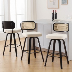 Bekrvio 26"/29” Swivel Bar Stools Set of 3, Upholstered Faux Leather Barstools with Back, Bar Chairs Island Stools for Kitchen Counter - 1 of 4