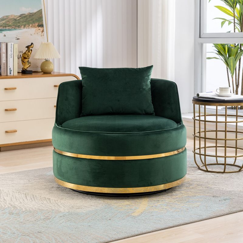 360 Degree Swivel Accent Chair, Velvet Upholstered Barrel Chair with Cushion-ModernLuxe, 2 of 15