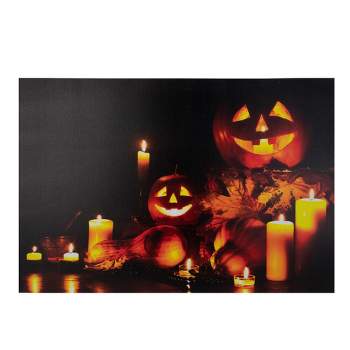 Northlight LED Lighted Jack-O-Lanterns and Leaves Halloween Canvas Wall Art 15.75" x 23.5"