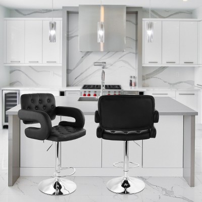 Red Faux Leather Adjustable Swivel Bar Stool with Chrome Base