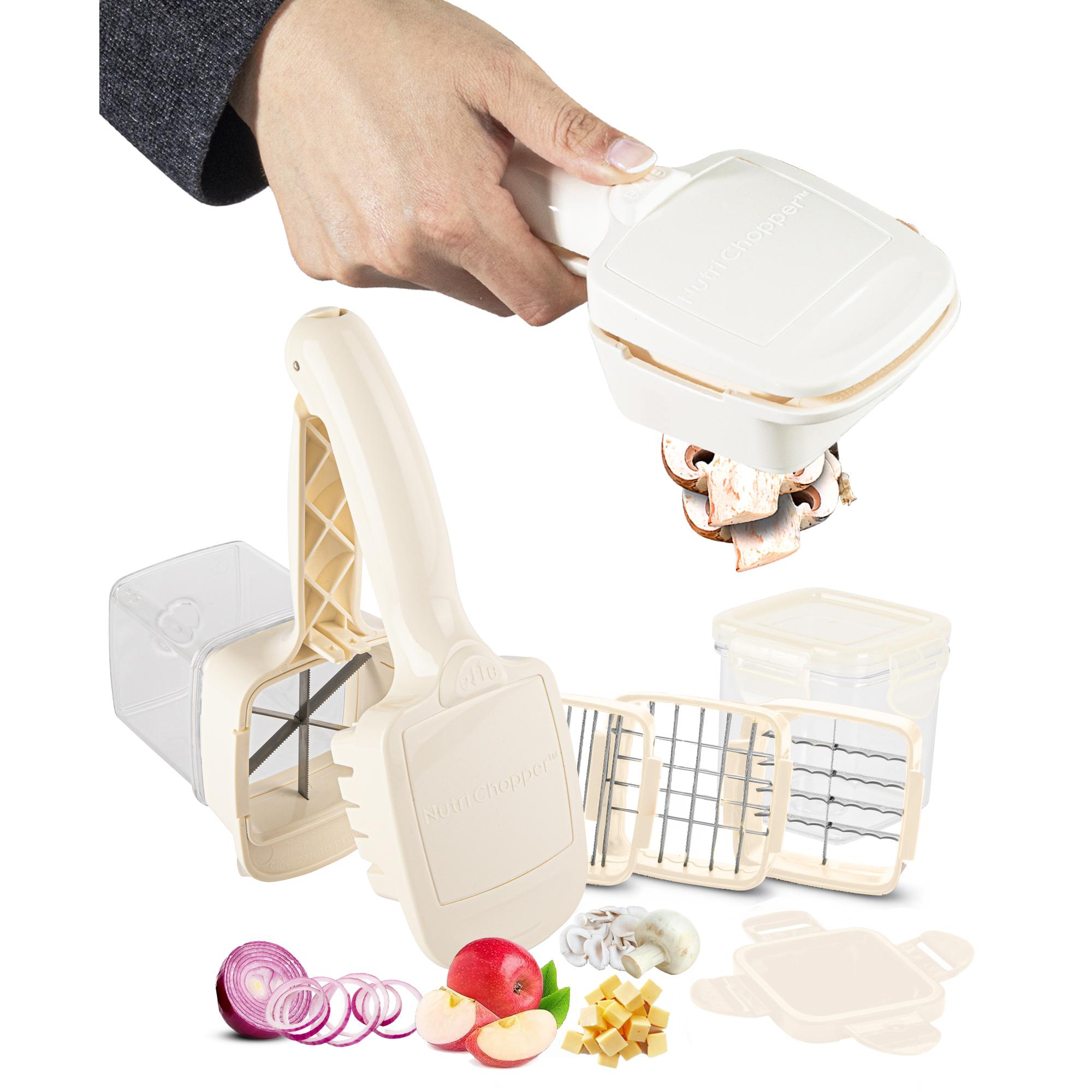 NutriChopper Cream Handheld Vegetable and Fruit Chopper with 4 Stainless Steel Blades & Catch Container