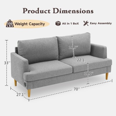GYIIYUO 70" Loveseat Sofa Upholstered Small Couches for Bedroom, Office or Apartment