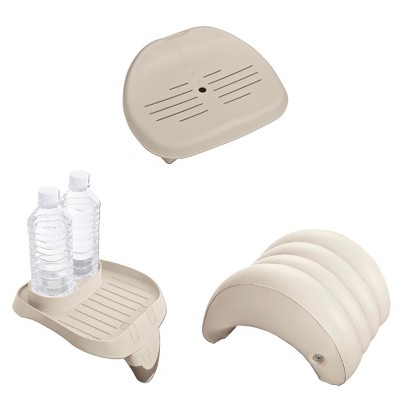 Intex Inflatable Hot Tub Seat , Attachable Cup Holder, Inflatable Head Rest, Tan