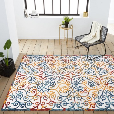 Mediterranean Trellis Blue Rectangular Washable Indoor/Outdoor Rug