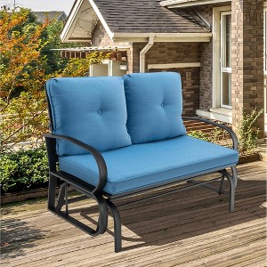 Costway Patio 2-Person Glider Bench Rocking Loveseat Cushioned Armrest Brick Red\Beige\Blue - 1 of 4