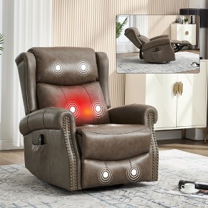 Heat Massage Recliner Chair with Rocker & 360° Swivel, Manual Handle, Fabric Upholstery for Living Room - 1 of 4