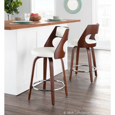 Cecina Cherry and White Leatherette Mid-Century Modern Swivel Counter Stool, Set of 2