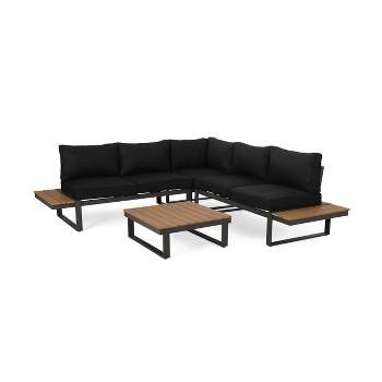 Sterling 4pc Outdoor Aluminum V Shaped 5 Seater Sofa with Cushions - Dark Gray/Natural - Christopher Knight Home