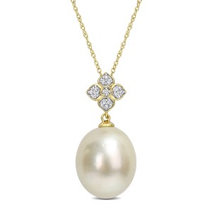EVERLY JEWELRY | 10K Yellow Gold 12-13mm South Sea Cultured Pearl and Diamond Accent Floral Pendant with Chain - 17 inch - 1 of 4