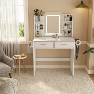 FONTOI 27"W Mirror Vanity Table with 2 Spacious Drawers Hair Dryer Stand Non-Woven Storage Bag for Bedroom Dressing Room, White, 27.56"*15.75"*49.21" - 1 of 4