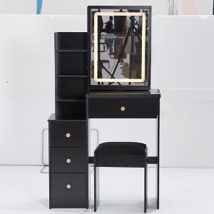 Sapphtopaz 29.2" Small Vanity Desk with Mirror and Lights Makeup Table with 2 Socket, Brightness Adjust LED Mirror, Cushioned Stool for Bedroom - 1 of 4