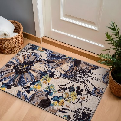 Bright Floral Non-Slip Cream Tufted Area Rug 48" x 31"