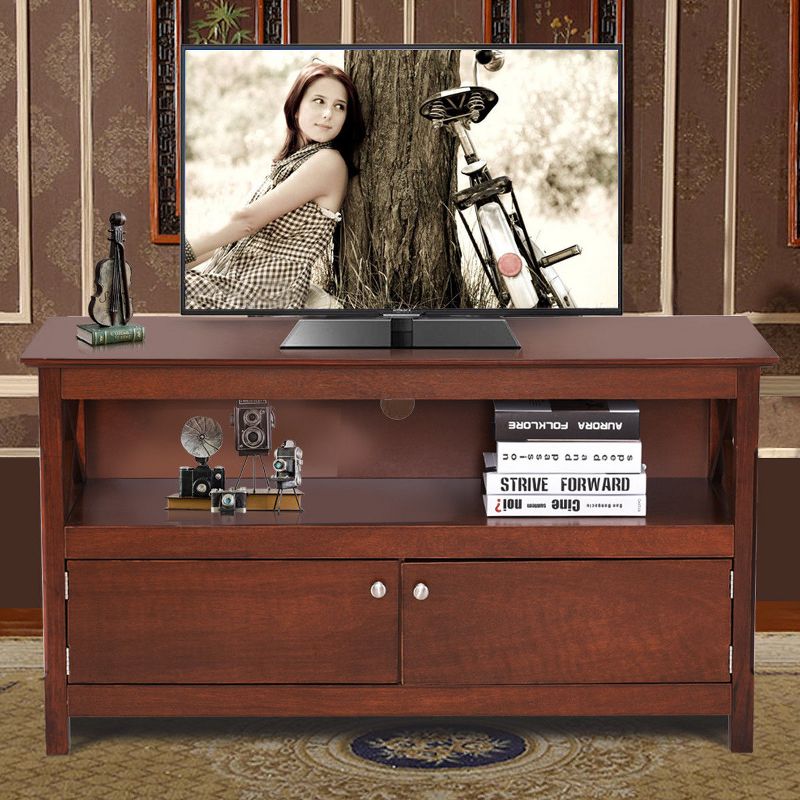 Costway 44'' TV Stand Console Wooden Storage Cabinet Shelf Media Center Television Stand, 2 of 10