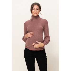 Hello Miz Women's Ribbed Knit Long Sleeve Maternity Turtleneck Sweater - 1 of 4