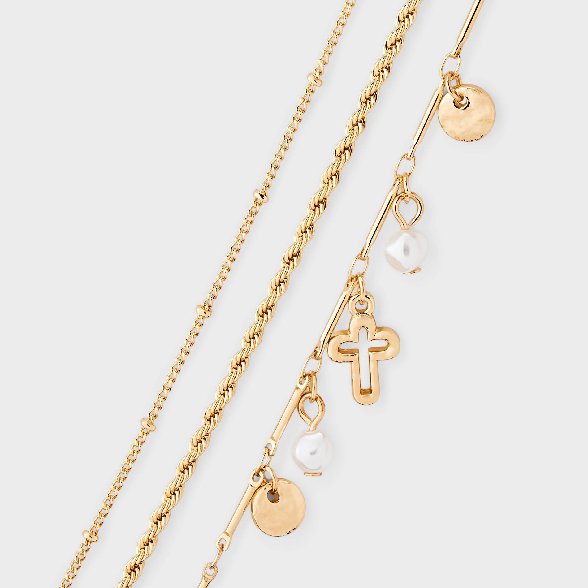 Mixed Charm and Chain Anklet Set 3ct - Wild Fable™ Gold