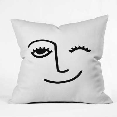 Mambo Art Studio Wink Face Square Throw Pillow Black - Deny Designs