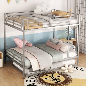 RISOKEYS Full Over Full Metal Bunk Bed with Trundle - Bed Frame with Ladder and Safety Rails for Kids, Convertible to Two Separate Beds - 1 of 4
