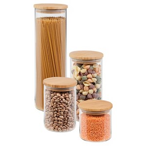 Honey-Can-Do Bamboo Jar Storage Set 4-pc.: Borosilicate Glass Food Storage Jars with Bamboo Lids, Clear, 60-Day Warranty - 1 of 4