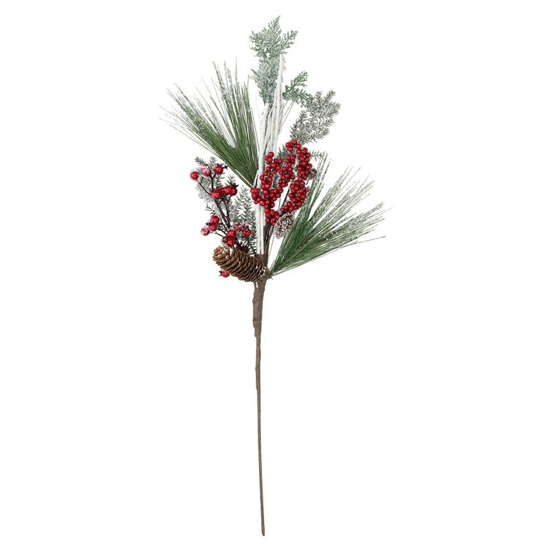 Northlight 31" Green and Red Frosted Artificial Christmas Spray with Berries and Pine Cones, 4 of 5