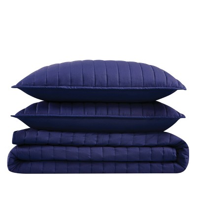 Navy Cotton Full Quilt Set with Standard Shams
