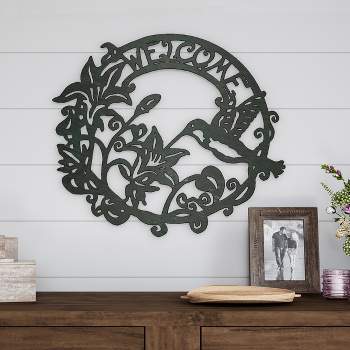 Metal Cutout- Welcome Decorative Wall Sign Wreath-Word Art Home Accent-Perfect for Modern Rustic or Vintage Farmhouse Style by Lavish Home