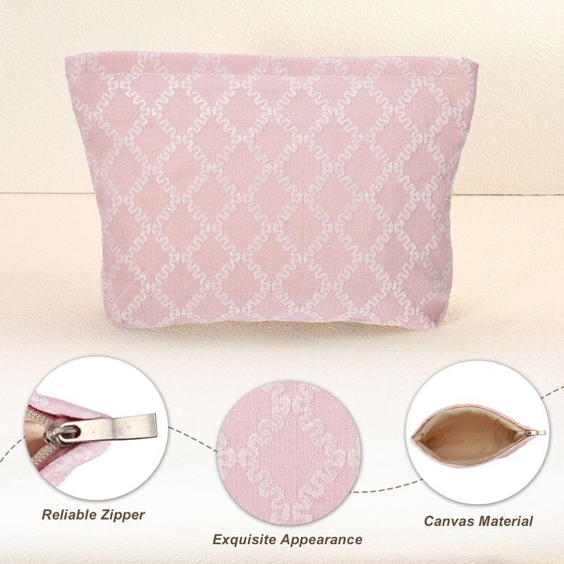 Unique Bargains Travel Canvas Checkered Pattern Zipper-Closure Portable Makeup Bag Pink 1 Pc, 5 of 8