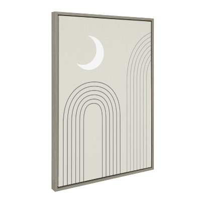 Gray and White Abstract Crescent Moon Landscape Canvas Art