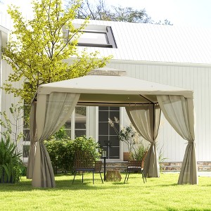 DOMETOUR 9.6' x 11.6' Patio Gazebo, Outdoor Shelter with 2-Tier Roof, Netting, Steel Frame for Garden, Lawn, Backyard, Deck, Cream White - 1 of 4
