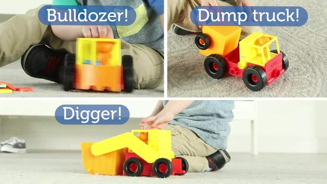 Learning Resources 1-2-3 Build It! Bulldozer, Digger, Dump Truck, 17 Pieces, 2 of 8, play video