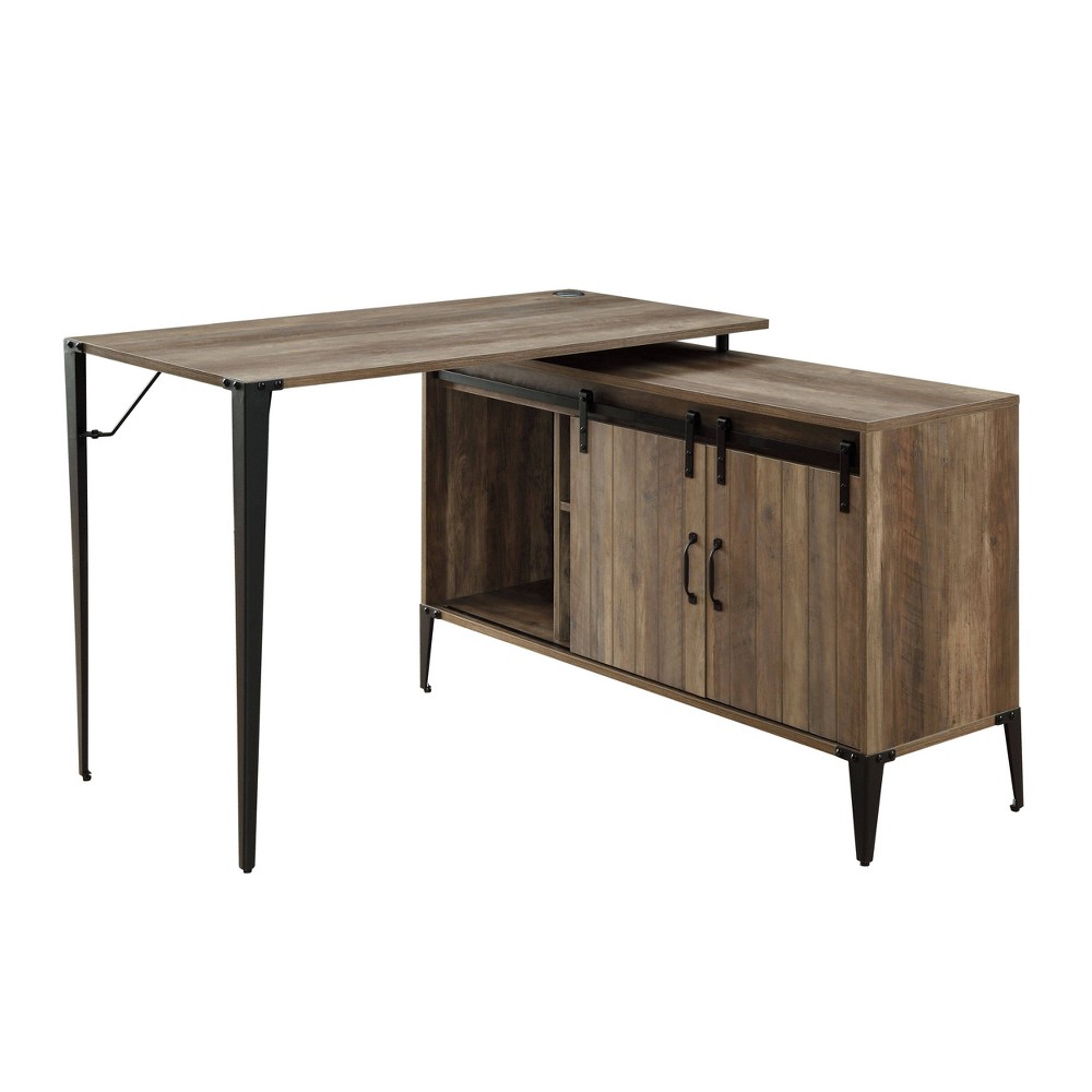 Photos - Office Desk 48" Zakwani L Writing Desk Rustic Oak/Black Finish - Acme Furniture