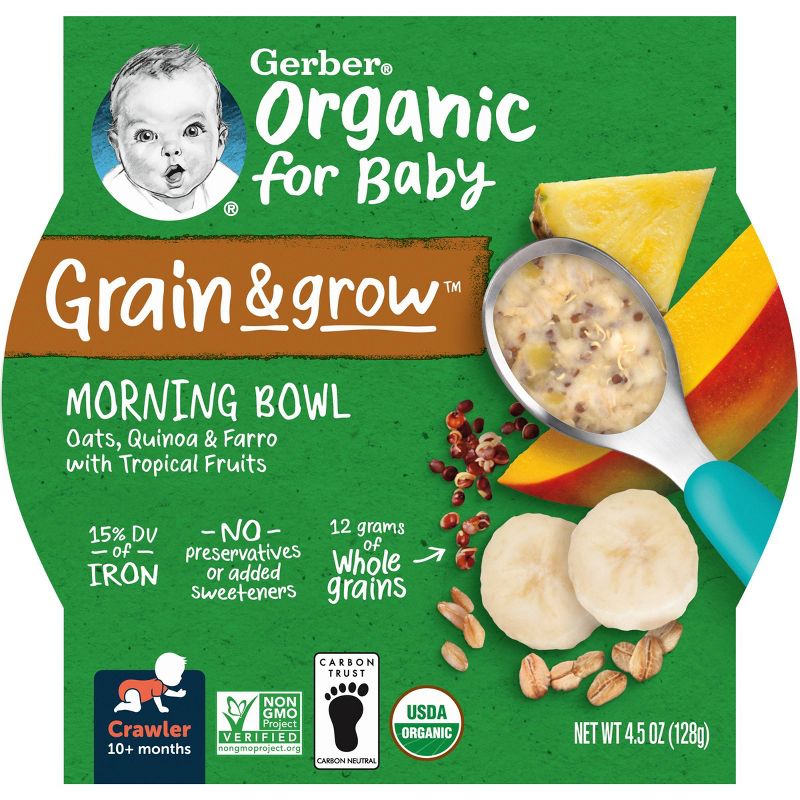 Gerber Organic Grain &#38; Grow Morning Bowl Oats Quinoa Farro Tropical Fruits Baby Meals - 4.5oz, 4 of 7