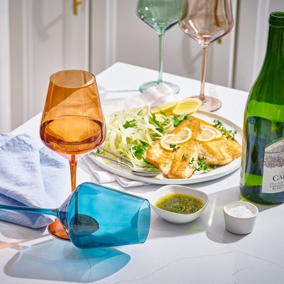 Set of 6 Multi-Colored Hand-Blown Crystal Wine Glasses