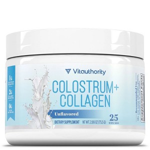 Colostrum + Collagen Powder, Colostrum Supplement with Collagen Peptides for Immunity, Hair, Skin & Nails, Unflavored, Vitauthority, 20 servings - 1 of 1