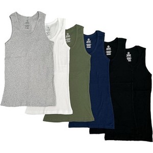 Studio 3 Men's 100% Cotton 6 Pack Ribbed Slim Fit Muscle Tank Tops - 1 of 2