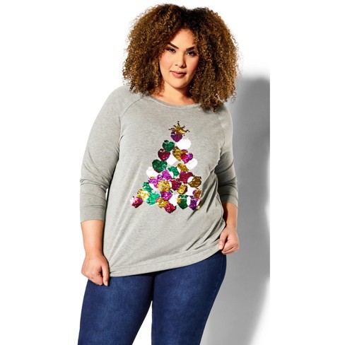 Women's Plus Size Sequin Sweat Top - Gray Marle | Avenue : Target