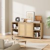 70 Inch TV Stand, Boho TV Stand with Rattan Cabinet Doors, Entertainment Center with 4 Open Shelve, Mid-Century Modern TV Stands - Natural - 3 of 4