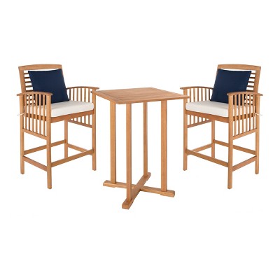 3pc 39.8" Pate Bar Table Bistro Set Teak/White - Safavieh