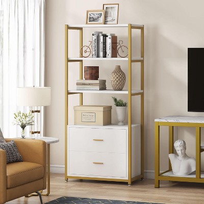 White and Gold 4-Tier Baker's Rack with Drawers