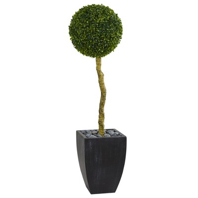 4ft Boxwood Ball Topiary Artificial Tree In Black Planter - Nearly Natural