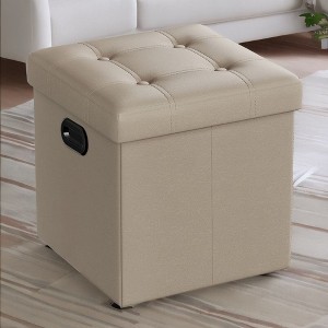 SONGMICS 15 Inches Folding Storage Ottoman, Cube Footrest, Coffee Table with Hole Handles, Faux Leather - 1 of 4
