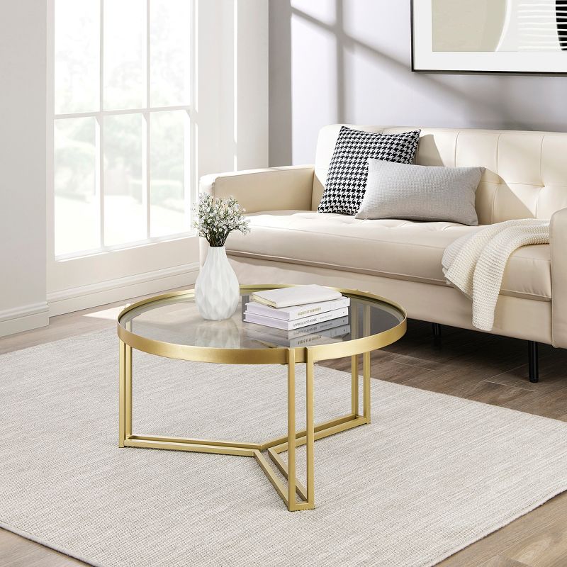Modern Glam Tray Top Round Glass Coffee Table Gold - Saracina Home, 3 of 11