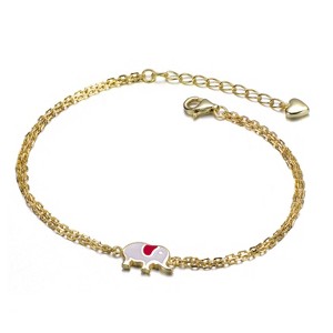 Guili 14K Gold Plated with Pink & Red Enamel Pig & Heart Bracelet - 1 of 2