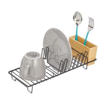 Mdesign Metal Drainboard - Plastic Cutlery Tray/wood Handles, Graphite/dark  Gray : Target