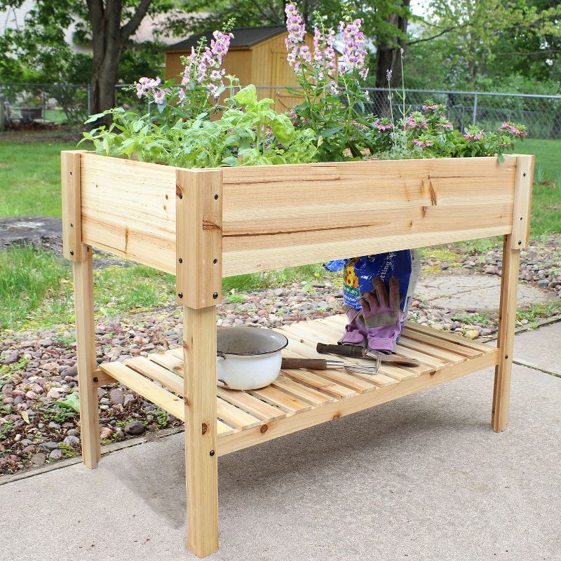 Sunnydaze Outdoor Raised Wooden Garden Bed with Lower Shelf for Plant Flowers, Herbs, Green Plants, and Vegetables - 42", 2 of 12