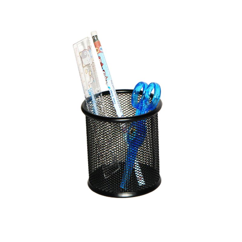 Unique Bargains Metal Mesh Cylindrical Pen Holder Container Black 4" x 3.5", 3 of 4