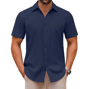 COOFANDY Men's Casual Button Down Shirts Short Sleeve Summer Untucked Dress Shirts - 1 of 4