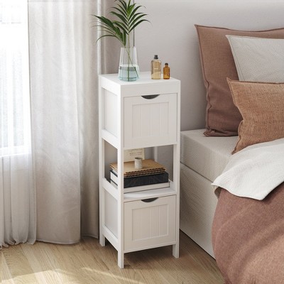 White MDF Bathroom Floor Cabinet with 2 Drawers and Open Shelf
